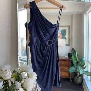 BCBG One Shoulder Draped Navy Blue Dress